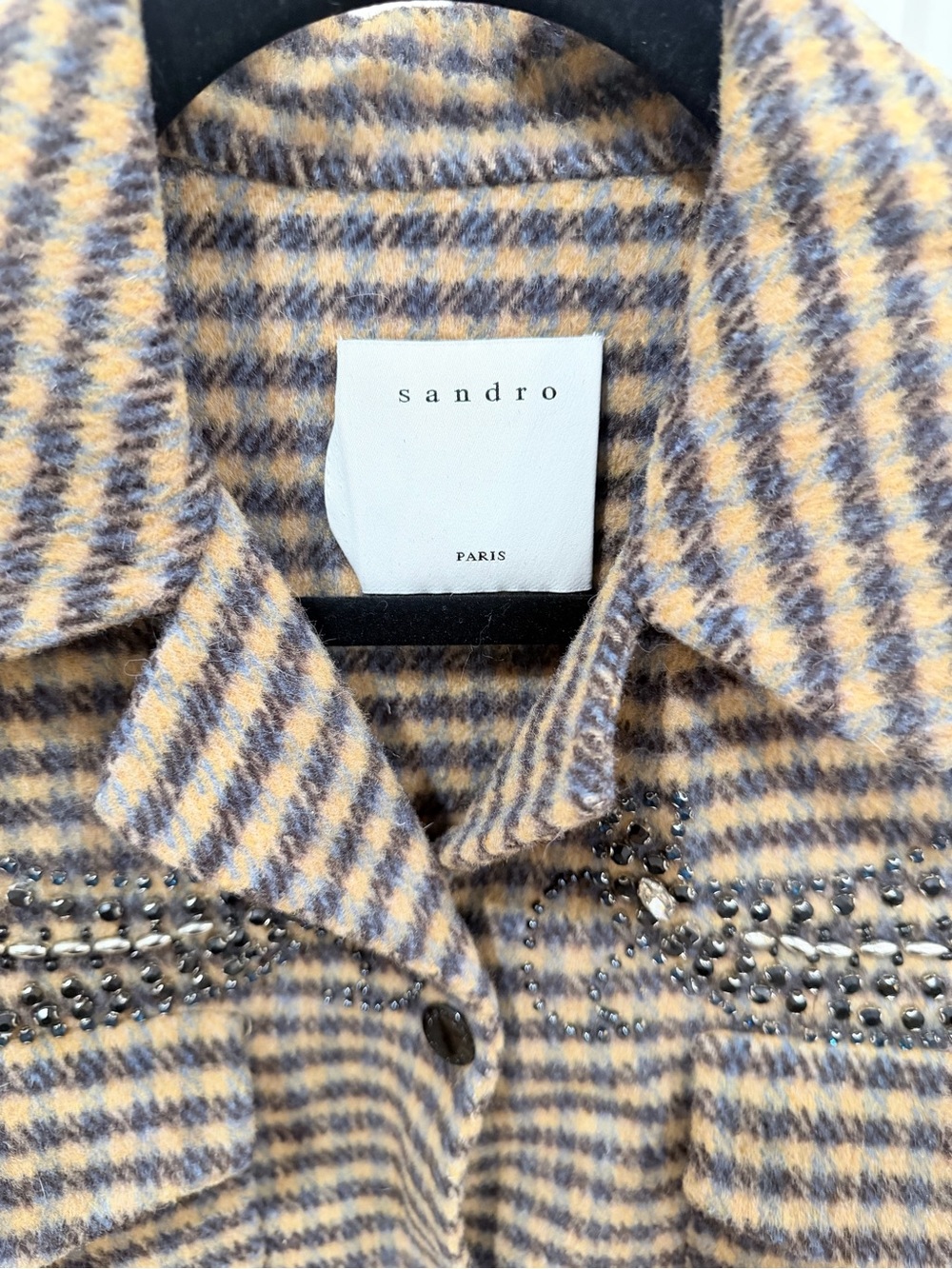 Sandro Paris Embellished Checked Wool-Blend "Brodan" Overshirt Jacket - Picture 5 of 8